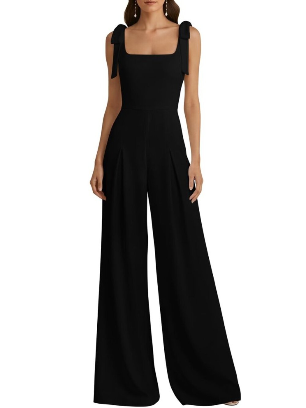 Women's Square Neck Wide Leg Jumpsuit Tie Shoulder Rompers